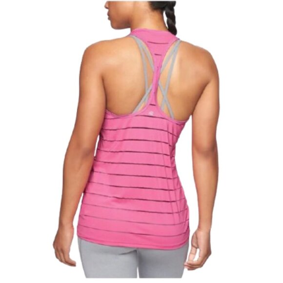 Women's XL Athleta Stripe Mesh Chi Tank Pink Racer Back - Picture 1 of 10